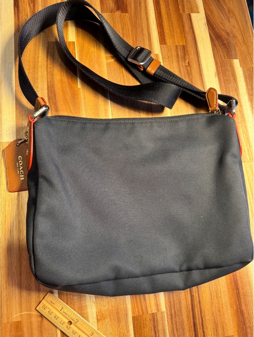 Coach Navy Blue Nylon Crossbody Bag with Brown Leather Trim and Adjustable Strap - Picture 6 of 8